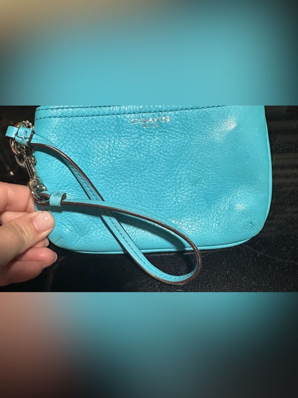 COACH Turquoise Pebbled Leather Wristlet